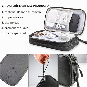 Teskyer Organizer Cables Travel, Waterproof, Electronics Accessories Bag Organizer, Travel Accessories, Black