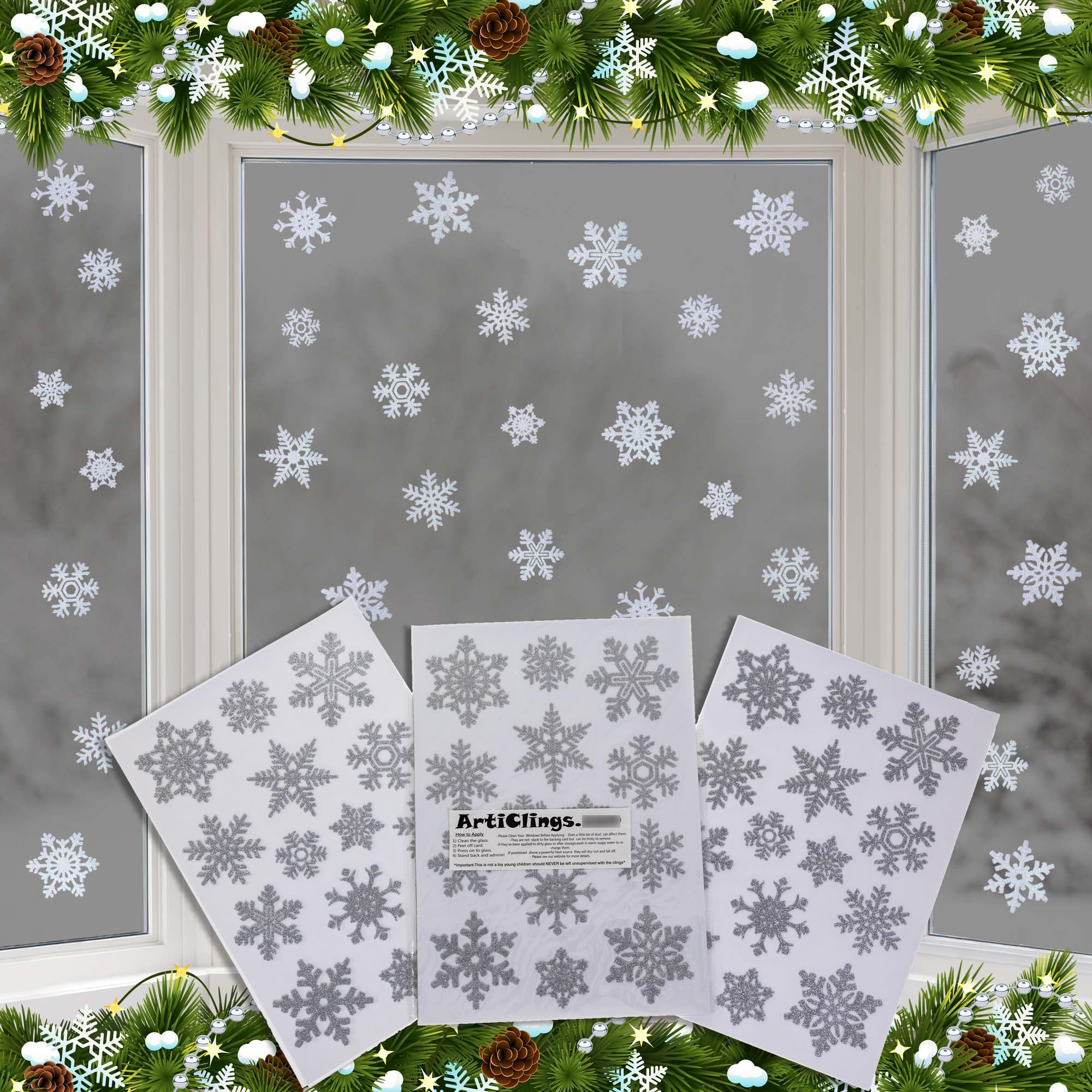 42 Glitter Snowflake Window Clings