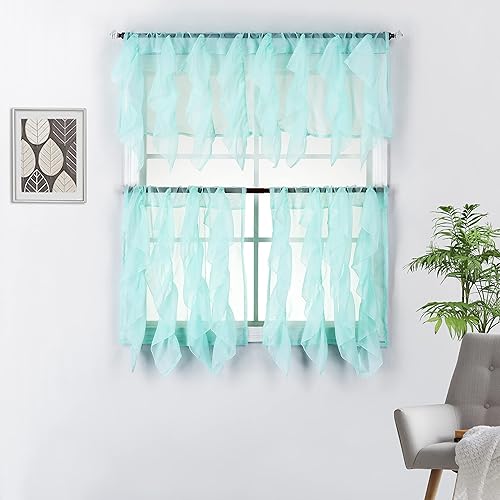 Miniatura 5 de Diamond Home - Juego de 3 cortinas y cenefa para ventana de cocina con volantes verticales transparentes en cascada