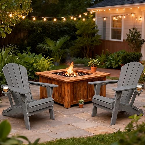 Miniatura 2 de GLANC Juego de 2 sillas plegables Adirondack de polietileno de alta densidad para todo tipo de clima, sillas de césped para patio al aire libre