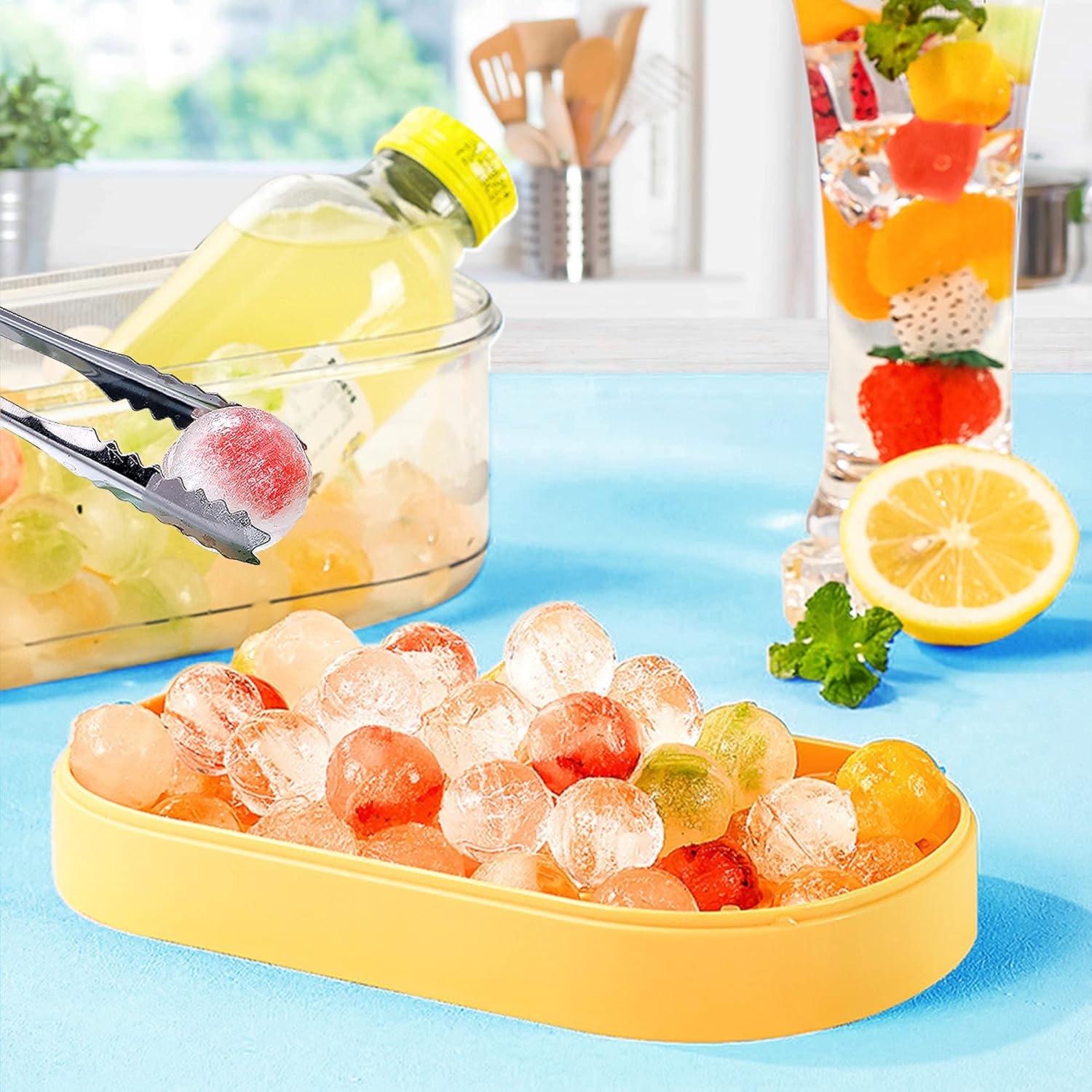 Ice Cube Tray,ice ball trays with Lid and Storage Bin for Freezer, Food-grade Easy-Release 24 Sphere Ice Tray with Spill-Resistant Cover&Bucket Scoop Cover