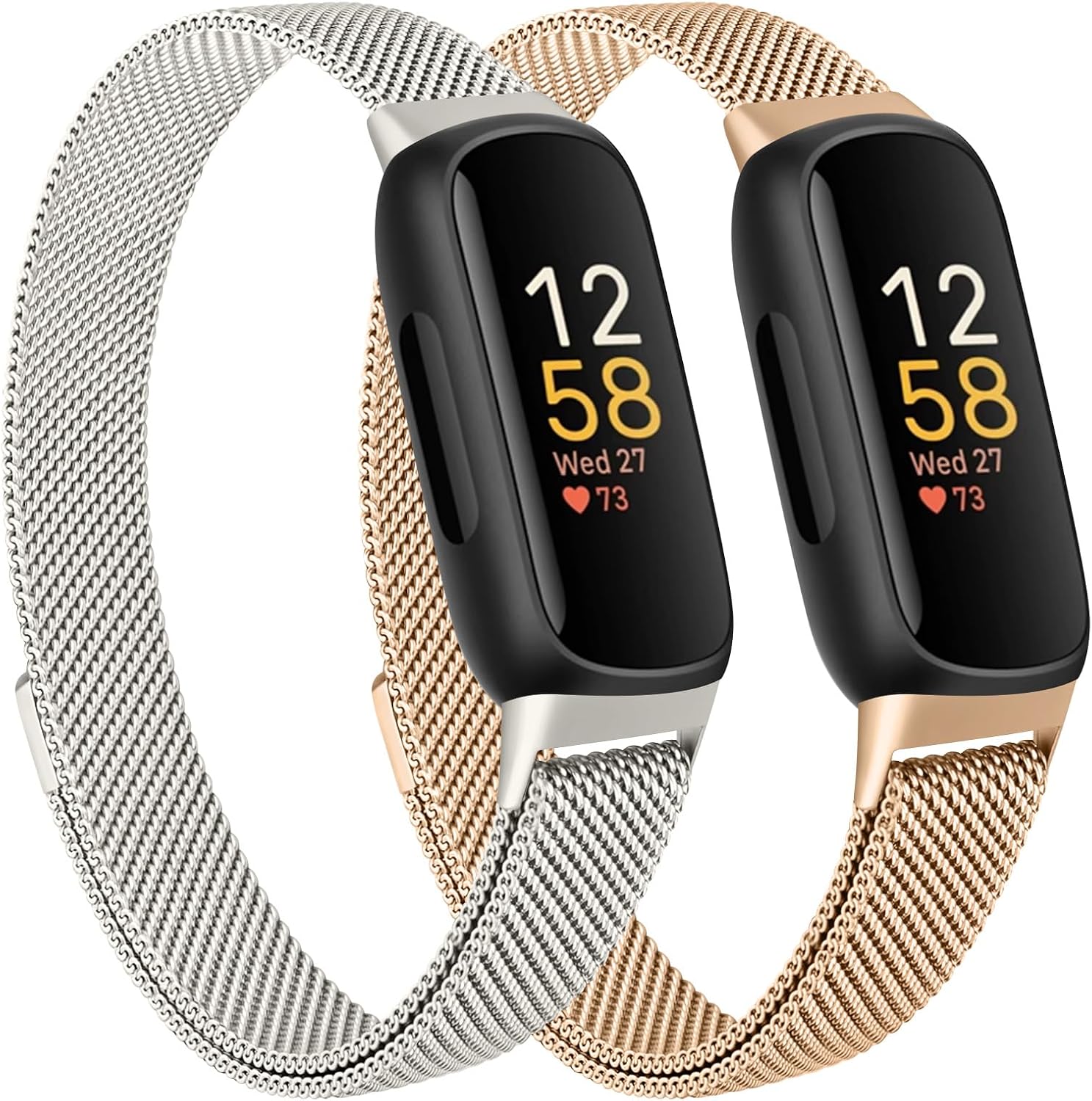 Meliya Compatible with Fitbit Inspire 3 Bands Women Men, Stainless Steel Metal Mesh Loop Adjustable Magnetic Wristband Replacement Straps for Fitbit Inspire 3 Fitness Tracker