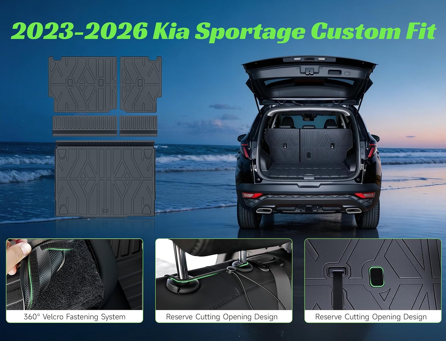 Cargo Trunk Mat with Backrest Mats for Kia Sportage 2023-2025 2026,All Weather Protection TPE Heavy Duty Cargo Liner Sportage Accessories,Black