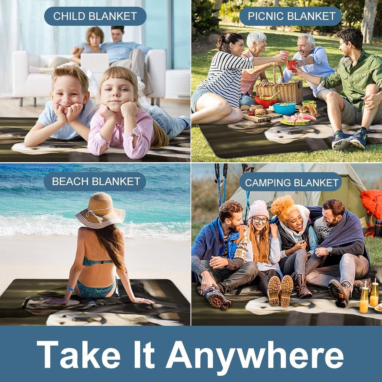 Labrador Beach Blanket Thickened Foldable Camping Mats Soft Lightweight Beach Pad Square Picnic Blankets with Shoulder Strap for Park Grass Patio Hiking