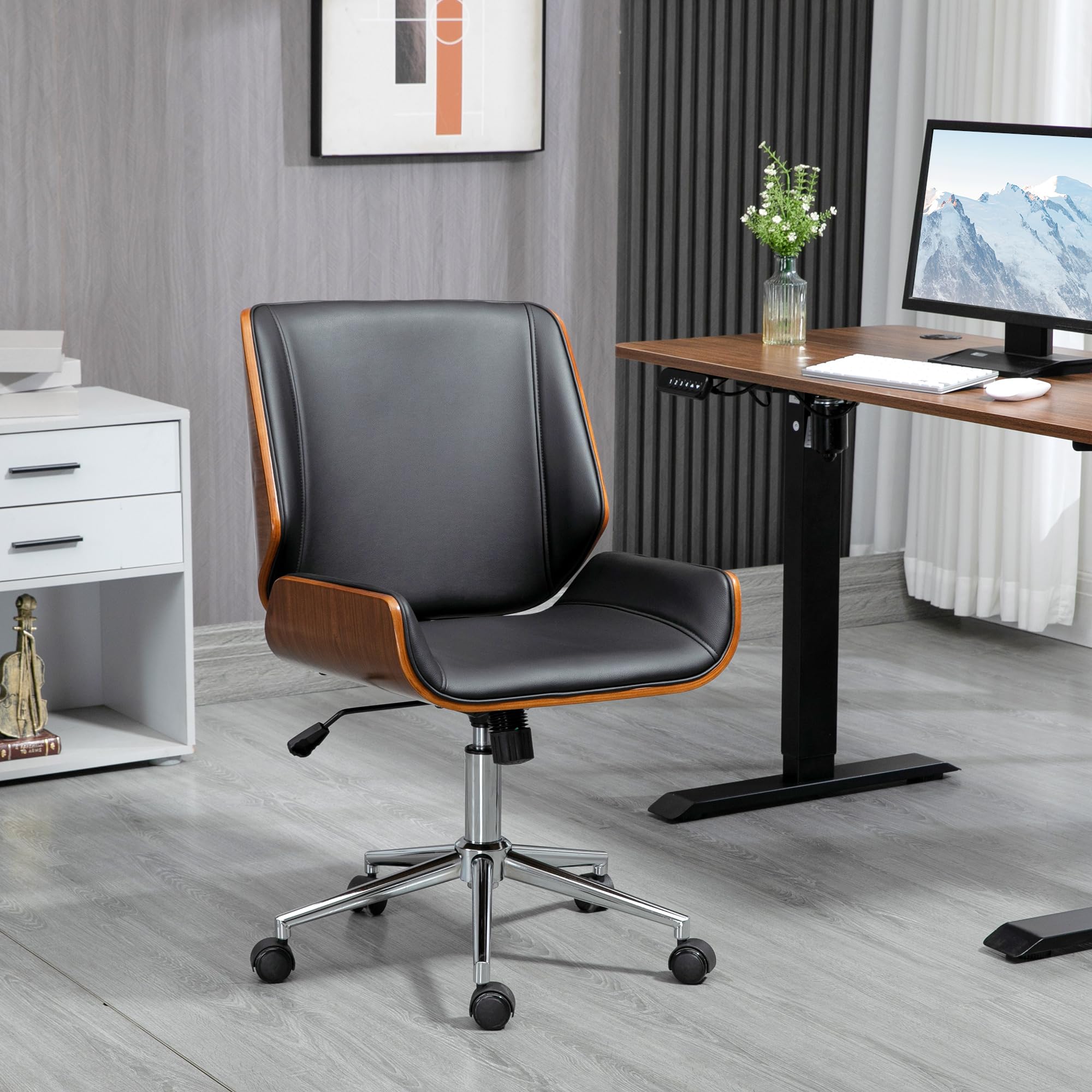Vinsetto Sedia Ufficio Ergonomica e Regolabile in Similpelle Grigio