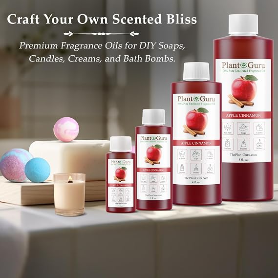 Plant Guru Apple Cinnamon Fragrance Oil 8 fl. oz. - Aromatherapy, Scented Oil for DIY Soap, Candles, Bath Bombs, Reed Diffusers