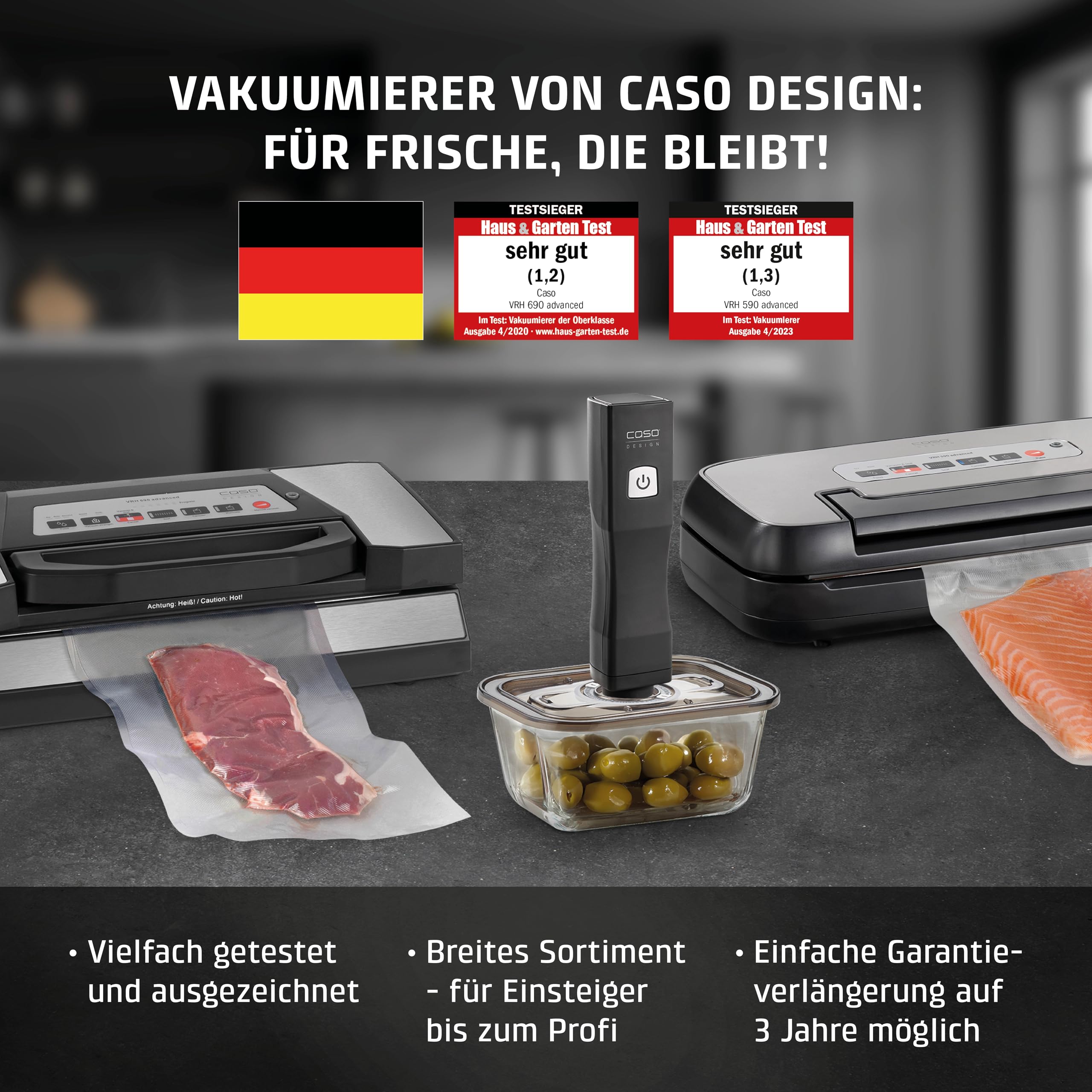CASO VRH 690 Vakuumierer, Vakuumiergerät für Lebensmittel, 150 Vakuumiervorgänge, doppelte Schweißnaht, 20 L/min, Cutter, inkl. 2 Folienrollen