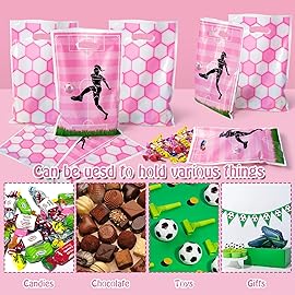 ArianQicult Football Party Favor Bags - 50Pcs Pink Football Goody Candy Treat Gifts Bags, Sport Themed Party Decorations for Adults Kids Boys Girls Birthday Outdoor Sports Events Supplies