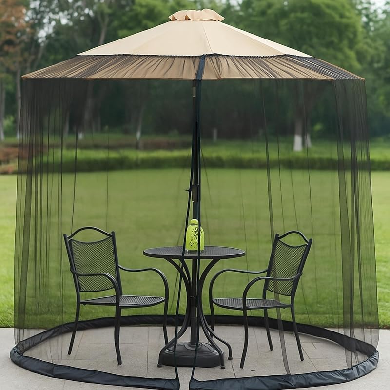 7.5-10 FT Mosquito Netting for Patio Umbrella Double Sided Outdoor Patio Umbrella Canopy Netting & Gazebo, Easy Installation, Black （Only Mosquito Net ）