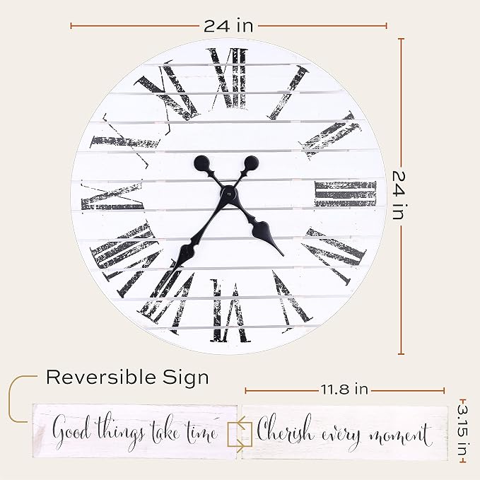Reloj de pared ALBEN estilo granja blanco 24 pulgadas redondo miniatura 2