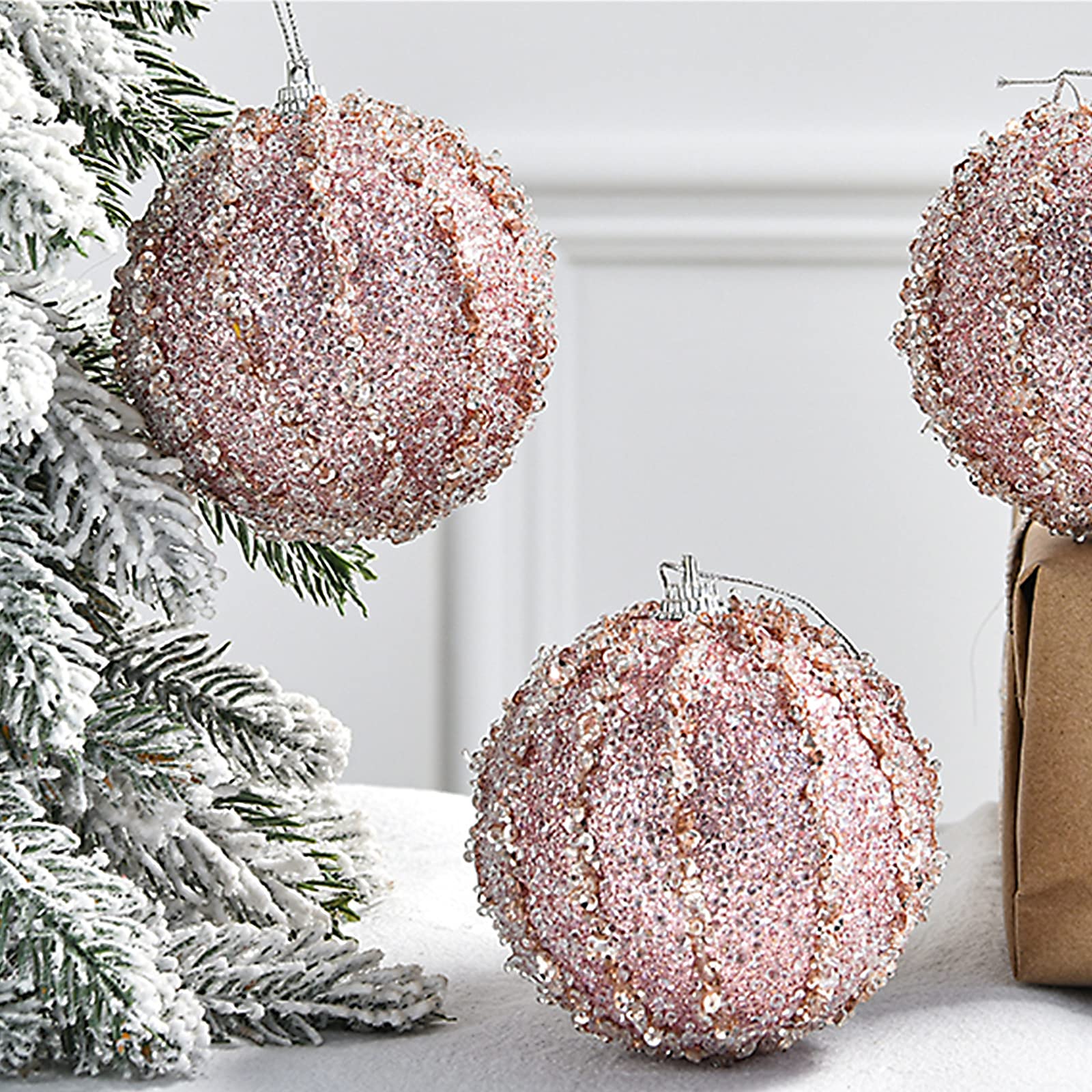 Weddi Weihnachtskugeln, Dekorationszubehör, 10 Stück Weihnachtskugel-Ornamente, 3,15 Zoll Glitzer-Pailletten-Schaumstoffkugel, bruchsichere Weihnachtsdekoration, Baum-Hängekugeln for Weihnachtsbäume (