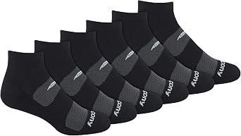 Saucony Mens Rundry Mesh Ventilating Comfort Fit Performance Quarter Socks 6, 12 Pairs