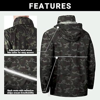Outdoor Ventures Men's Waterproof Rain Jacket Packable Hooded Pullover