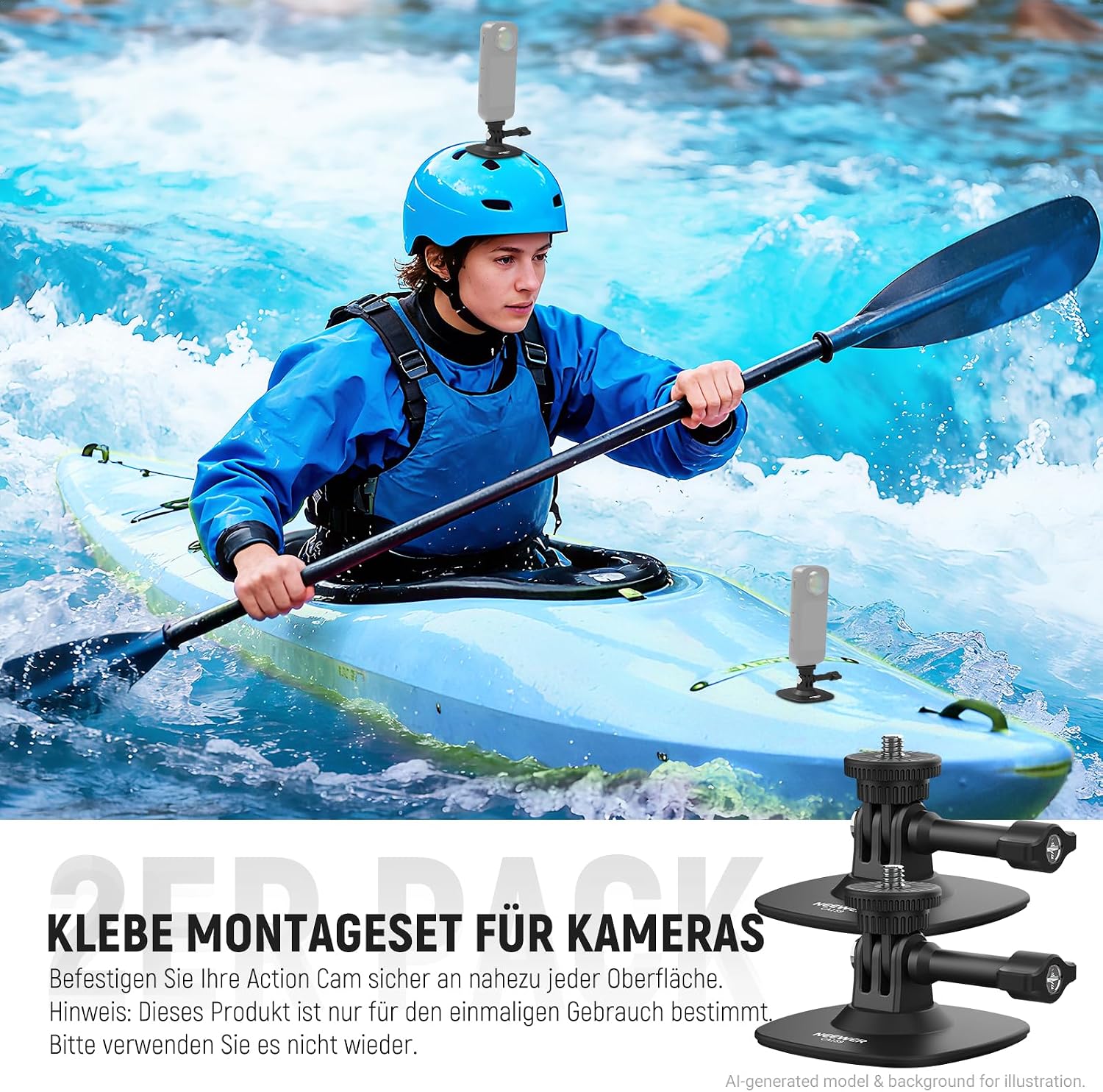 NEEWER Adhesive Mount 2 Pack Compatible with Insta 360 GoPro DJI AKASO Action Camera, 180° Flexible Car Helmet Holder Base Adapter for POV Video Recording Live Streaming, for 1/4" Accessories, CA159