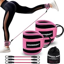 Ankle Resistance Bands with Cuffs, Natural Latex Tubes, 3 Levels for Leg and Glute Workouts, Padded Ankle Straps for Kickbacks, Hip Training and Home Gym Exercise for WomenPink
