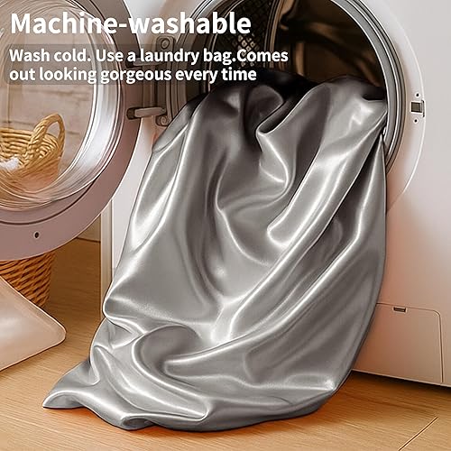 Miniatura 9 de Pro Goleem Sábana de satén suave para cuna, ideal para bebé con cabello sensible, sábana bajera de color gris, unisex, de 52 x 28 x 8 pulgadas