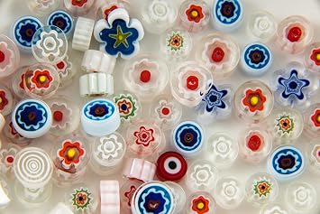 Devardi Glass COE 90 Hi-Def Premium Fire-Polished Millefiori 2 oz Mix #4 Whites, Fusing, Mosaic