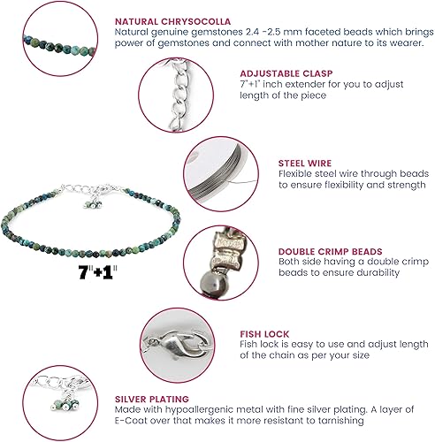 Miniatura 7 de Gempires Natural Chrysocolla Beads Bracelet, Handmade Jewelry, Sliver Plated Chain, Gift For Her, AAA + Quality (Chrysocolla)