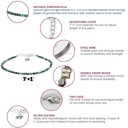 Miniatura 7 de Gempires Natural Chrysocolla Beads Bracelet, Handmade Jewelry, Sliver Plated Chain, Gift For Her, AAA + Quality (Chrysocolla)