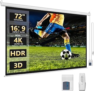 Motorized Projector Screen with Remote Control, No Wrinkles, Without Dents, HD Screen, for Home Theater Office Classroom TV Usage (72in 16:9)