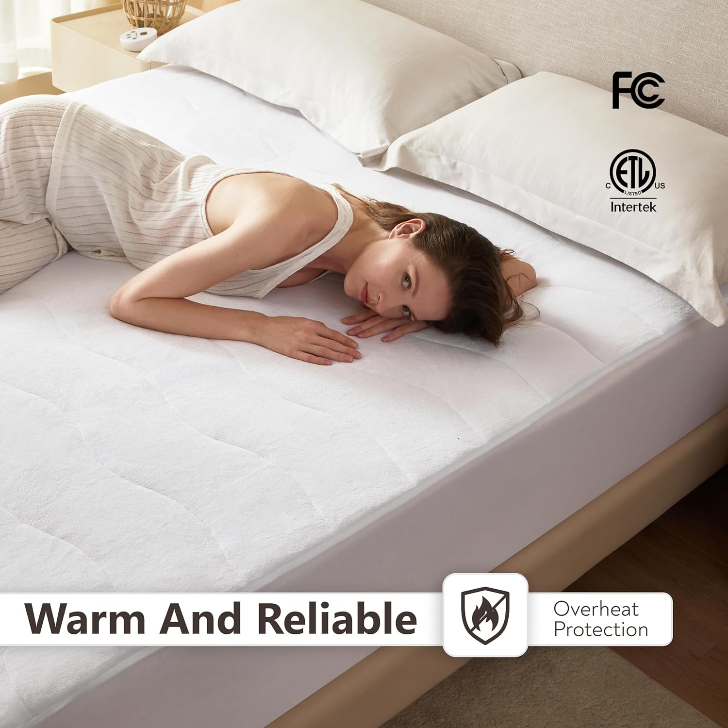 Wapaneus Quilted Wave Heated Mattress Pad Queen Size 10 Heat Settings & Dual Control with 1-12 Hours Auto Off,Deep Pocket Fits up to 18",Coral Fleece Bed Warmer,ETL Listed Machine Washable,60"x80" - Image 2