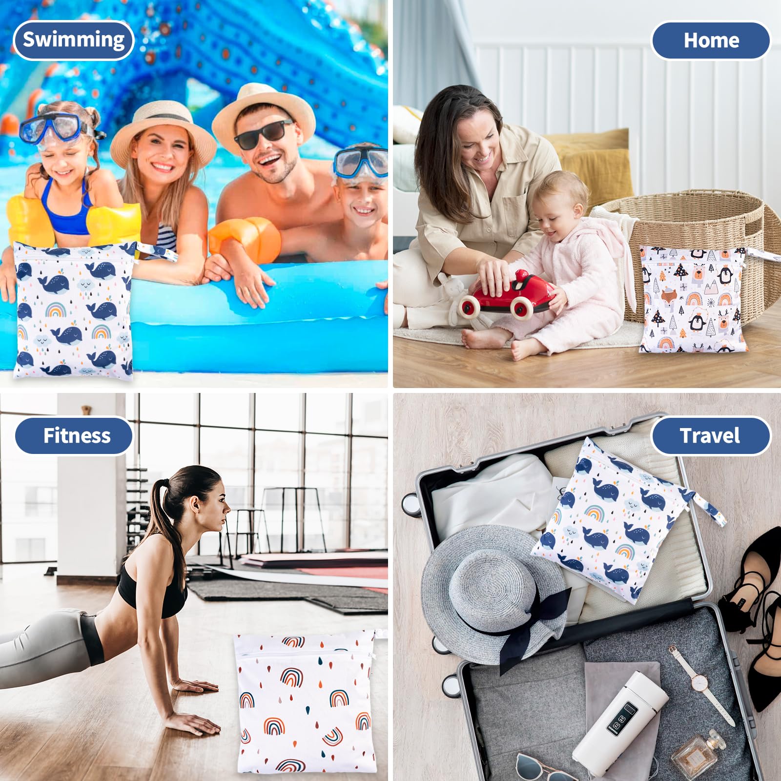 CIMOYBAI 3 pièces wetbag, Sac à Couches Lavables, Réutilisable Sacs de Natation Humide, Humide et Sec Sac à Couches Fermeture éclair pour Voyage Plage Piscine