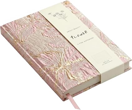 Pink Retro Floral Journal A5 Hardcover Lined Notebook Lay Flat Binding Notepad Diary Woven Pretty Lily Flower Design Ribbon Bookmark Office School Travel Writing Taking Business Journal Note