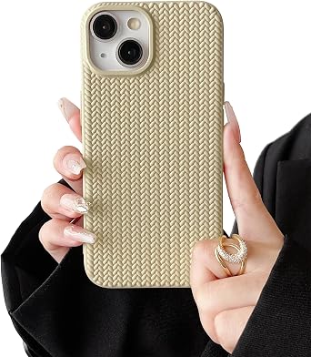 FABSPARK Case for iPhone 13/14,3D Woven Desgin Case,Light Khaki