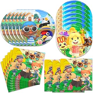 40Pack Animal-Crossing Birthday Party Supplies include 20 plates, 20 napkins for the Animal-Crossing Party Decoration