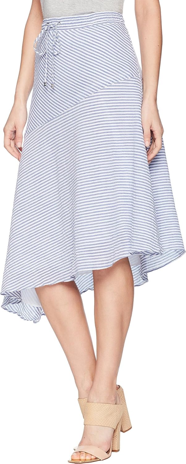LAUREN RALPH LAUREN Women's Asymmetrical Cotton Midi Skirt Blue/White 4