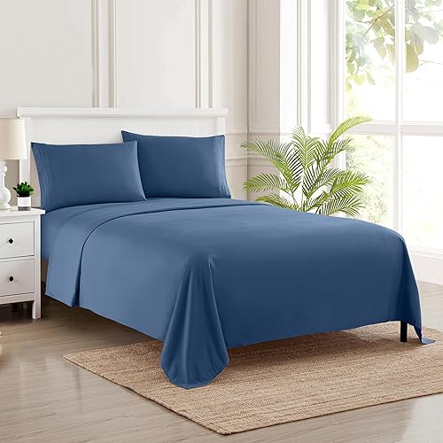 King Size Sheets - Breathable Luxury Bed Sheets with Full Elastic & Secure Corner Straps Built In - 1800 Supreme Collection Extra Soft Deep Pocket Bedding, Sheet Set, EXTRA DEEP pocket - King, Denim