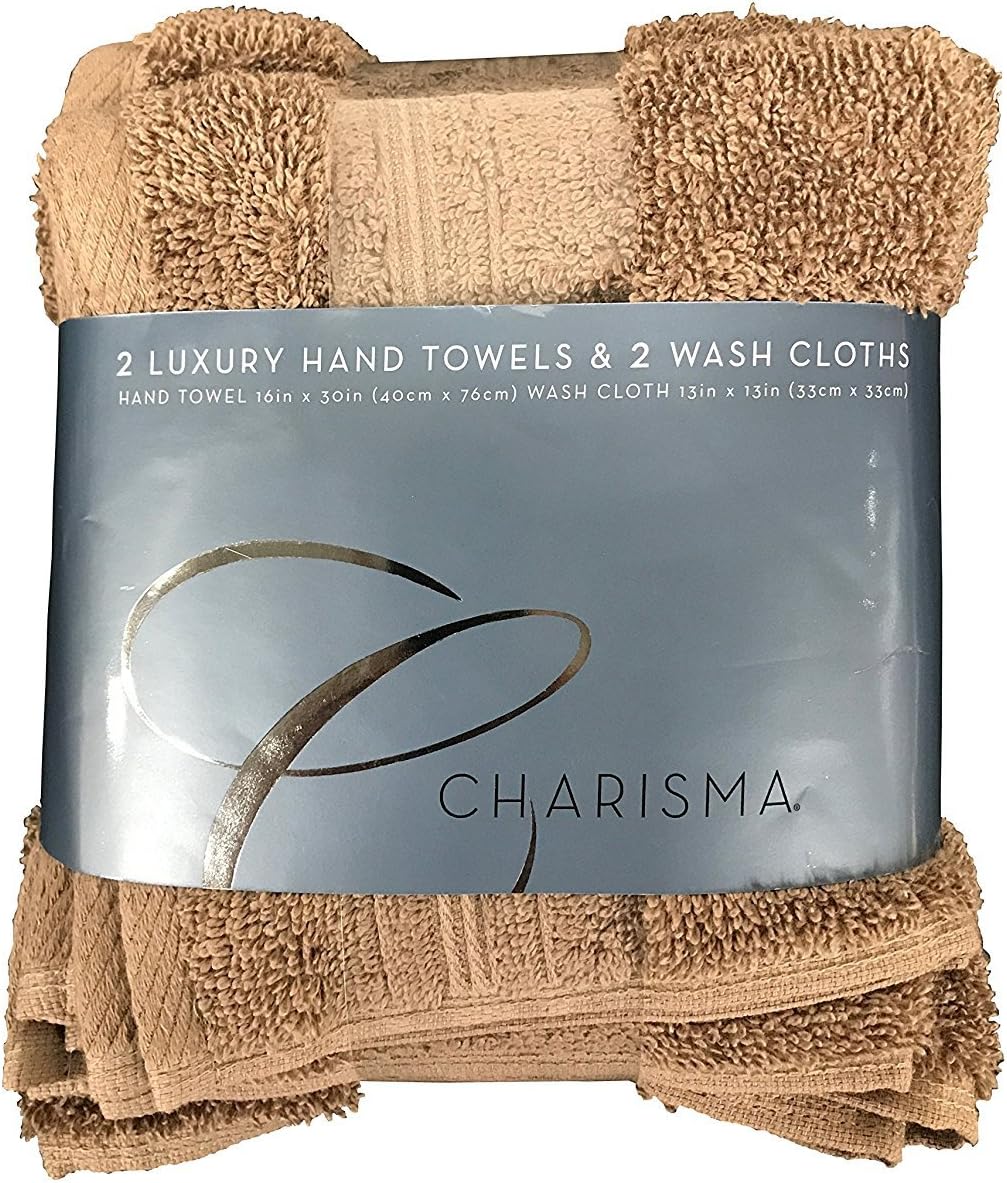Charisma 2 Luxury Hand Towels 2 Wash Cloths 100% Hygro Cotton 4pk - Cobblestone