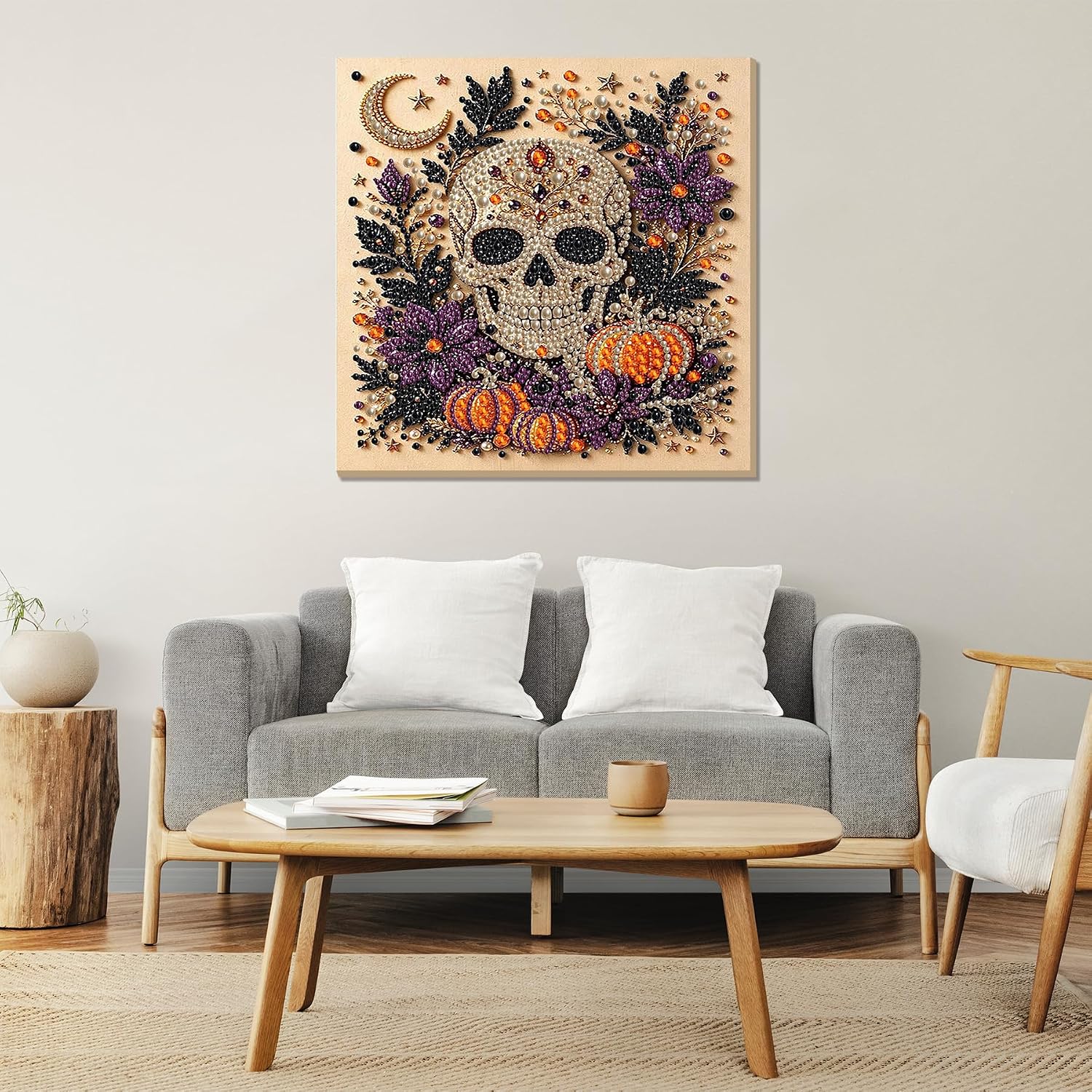 Halloween Skull Pearl Diamond Art Kits for Adults with Frame 10x10in