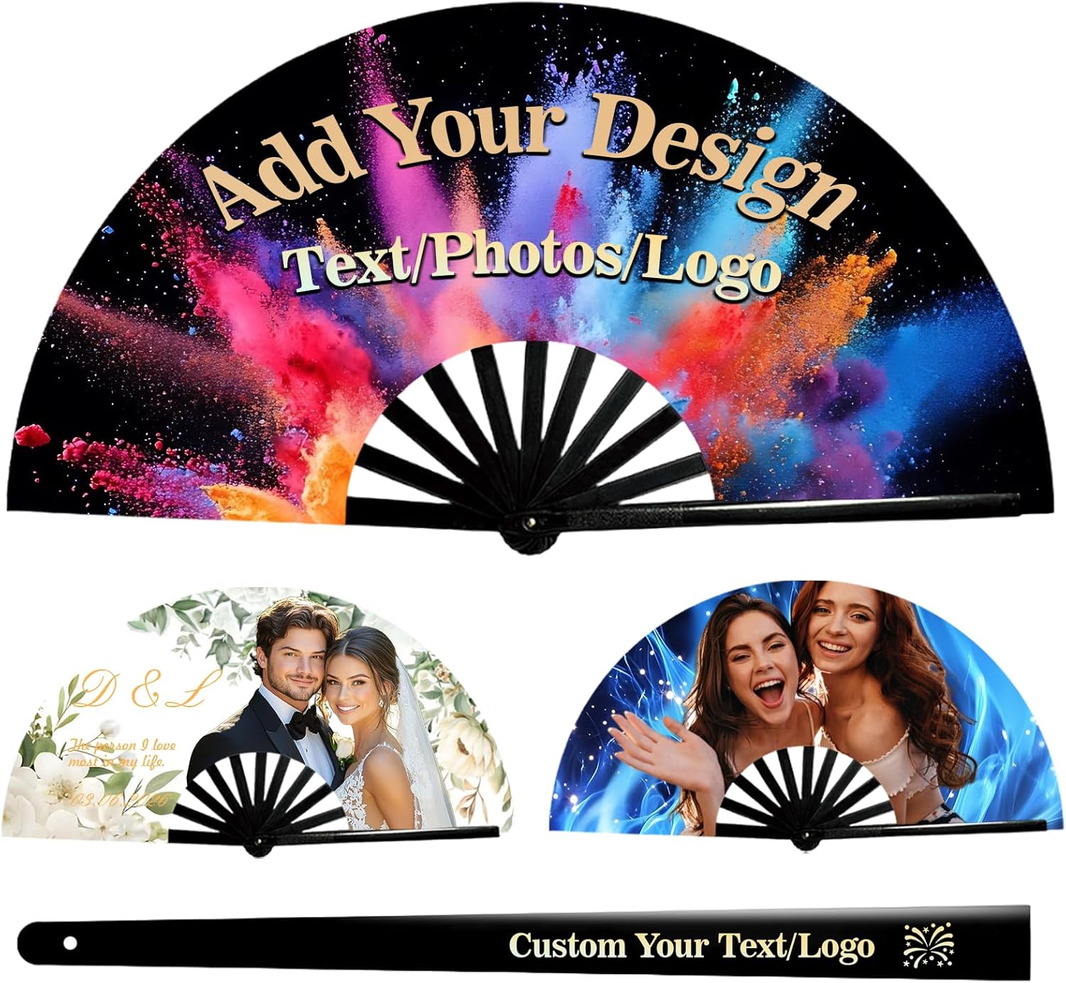 Personalized Fans for Line Dancing with Photo/Text/Logo Custom Fans for Line Dancing Trail Ride Hand Pop Fans for Wedding Dance Graduations Concert Church Party (10 pcs)