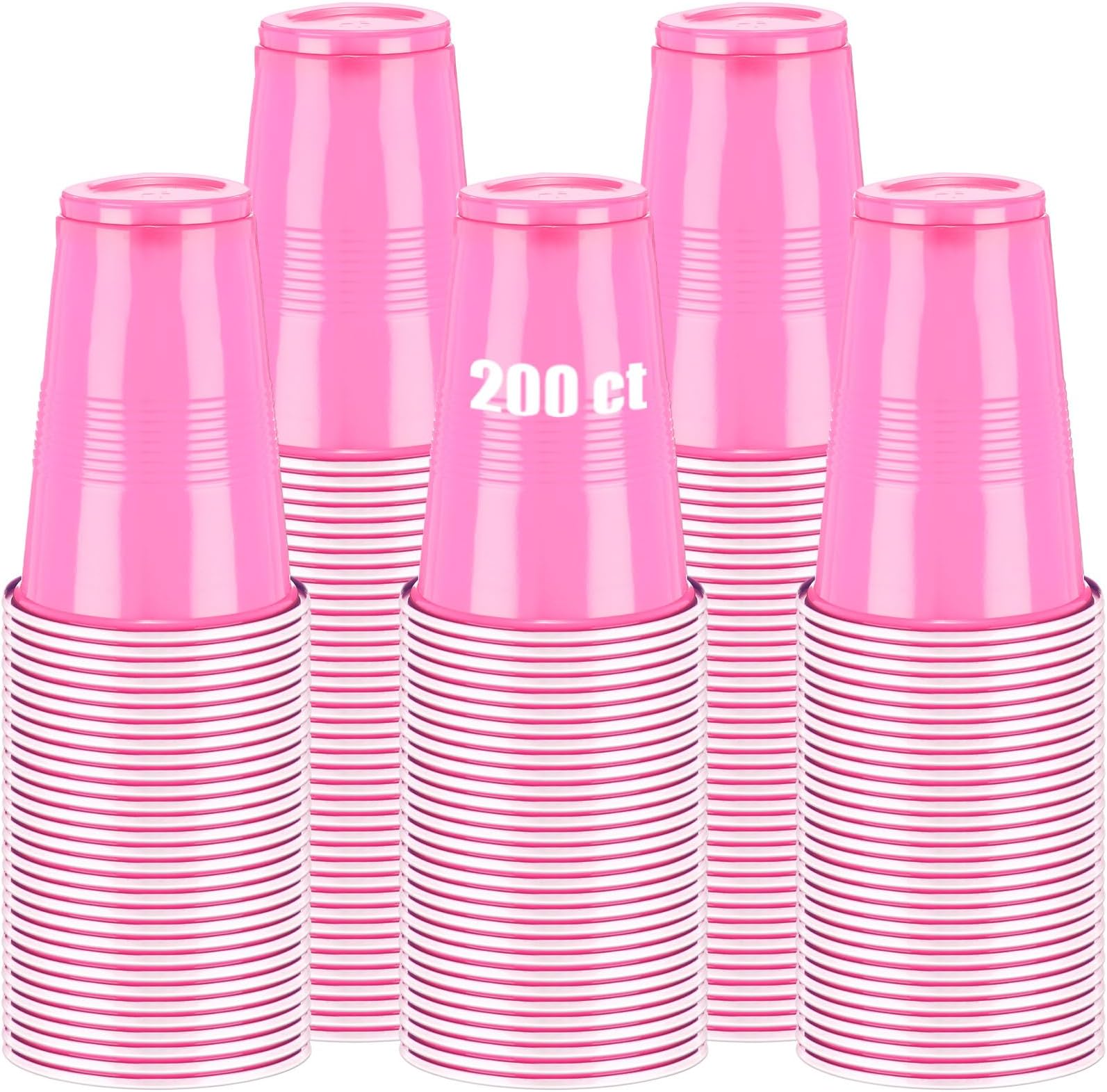 200 Count Pink Cups Plastic Disposable Bachelorette Party 16 Oz Hot Pink Small Cups