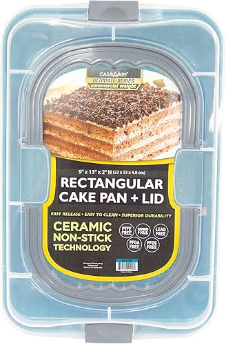 Miniatura 10 de casaWare Molde rectangular cubierto para tartas de 9 x 13 x 2 pulgadas con asas anchas (granito oro rosa)