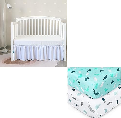 Falda de cama de cuna ajustable hasta 14 pulgadas, compatible con sábanas de cuna y cama para niña, paquete de 2 unidades