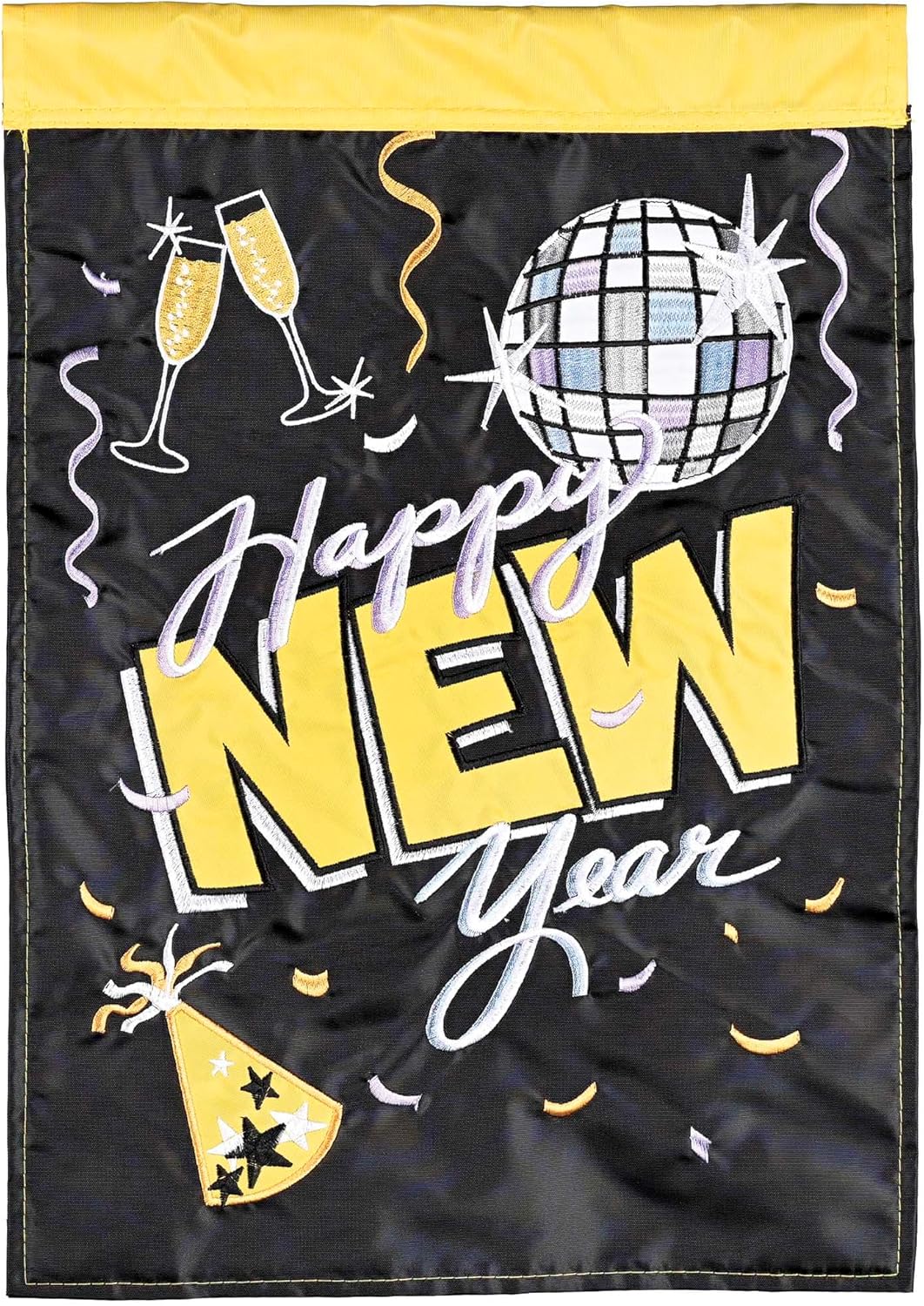 Dicksons Happy New Year Garden Flag, Outdoor Holiday Decoration, Double-Sided Seasonal Yard Banner Standard 13 x 18 Inch Polyester Disco Ball