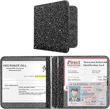 CoBak Car Registration and Insurance Holder - Vehicle Glove Box Car Organizer, Auto Truck Comparment Accessories Case for Essential Document, Driver License, Cards (Glitter Black)