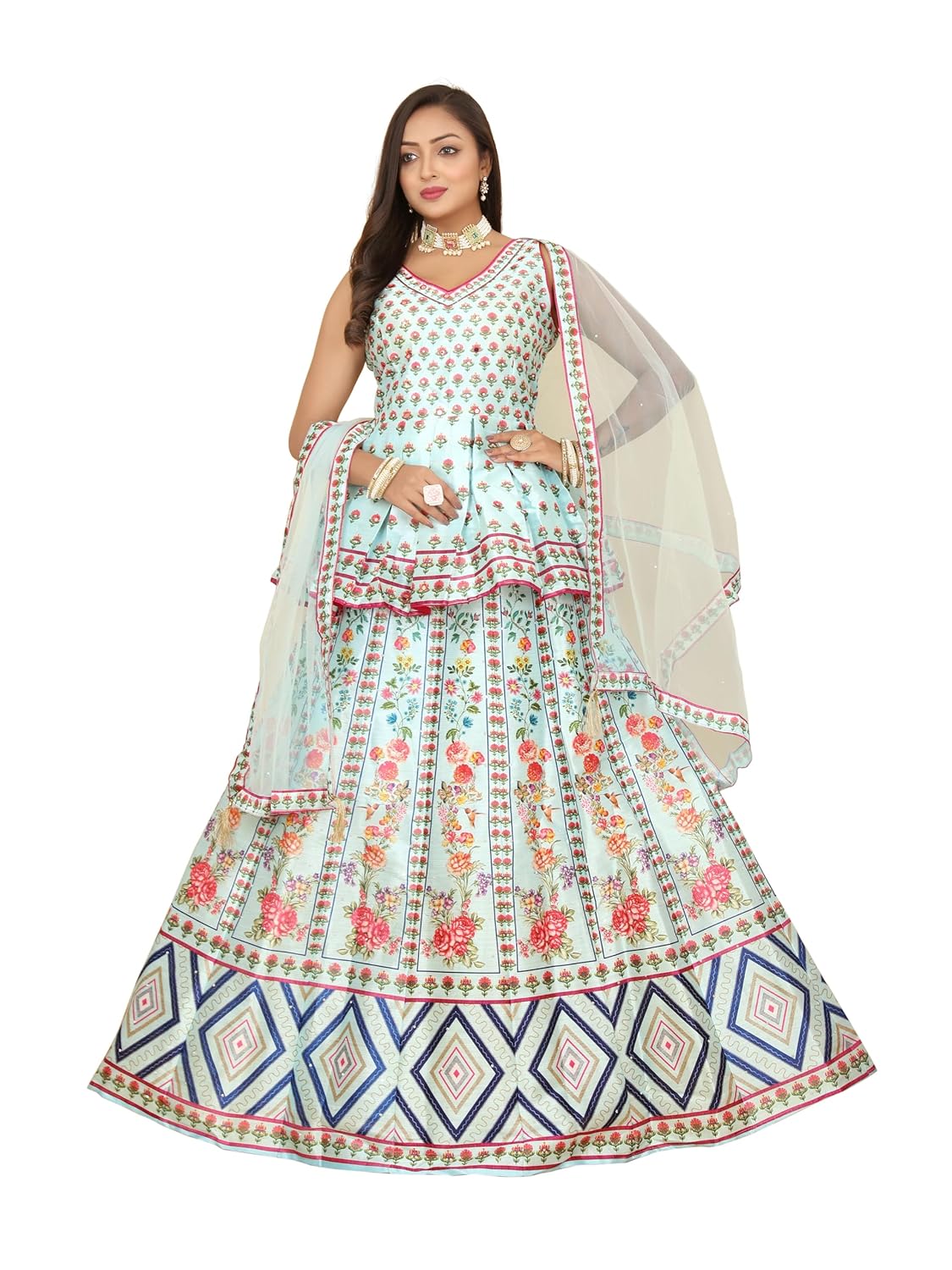 Women’s Fully Stitched Hand-Work With Digital Print Lehenga, Choli With Net Dupatta