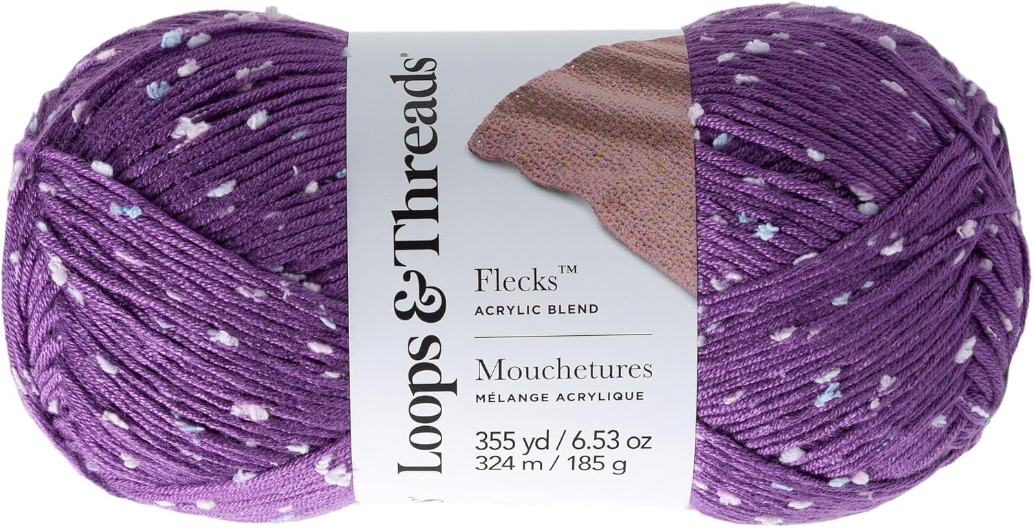 Loops & Threads Flecks Yarn - Yarn for Knitting, Crochet, Weaving, and Arts & Crafts - Purple, Acrylic Blend, 6.53 oz