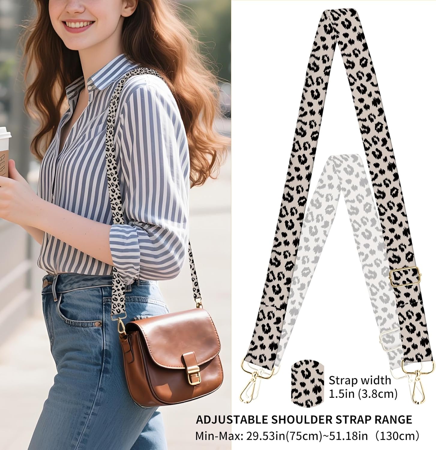 Purse Strap Replacement Crossbody 1.5" Wide Bag Strap, Adjustable Shoulder Straps for Women Handbags Luxury Grey Leopard - Image 4