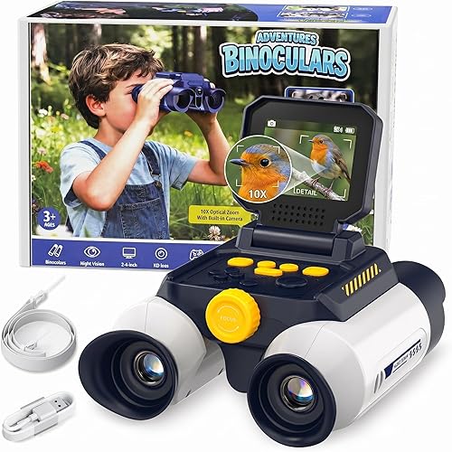 Kids Binoculars with Night Vision Camera, 10X Zoom Digital Adventures Telescope with 2.4" IPS Screen, Nature Explorer STEM Toys for Bird Watching Camping, Gifts for Boys Girls Age 4-12 - White