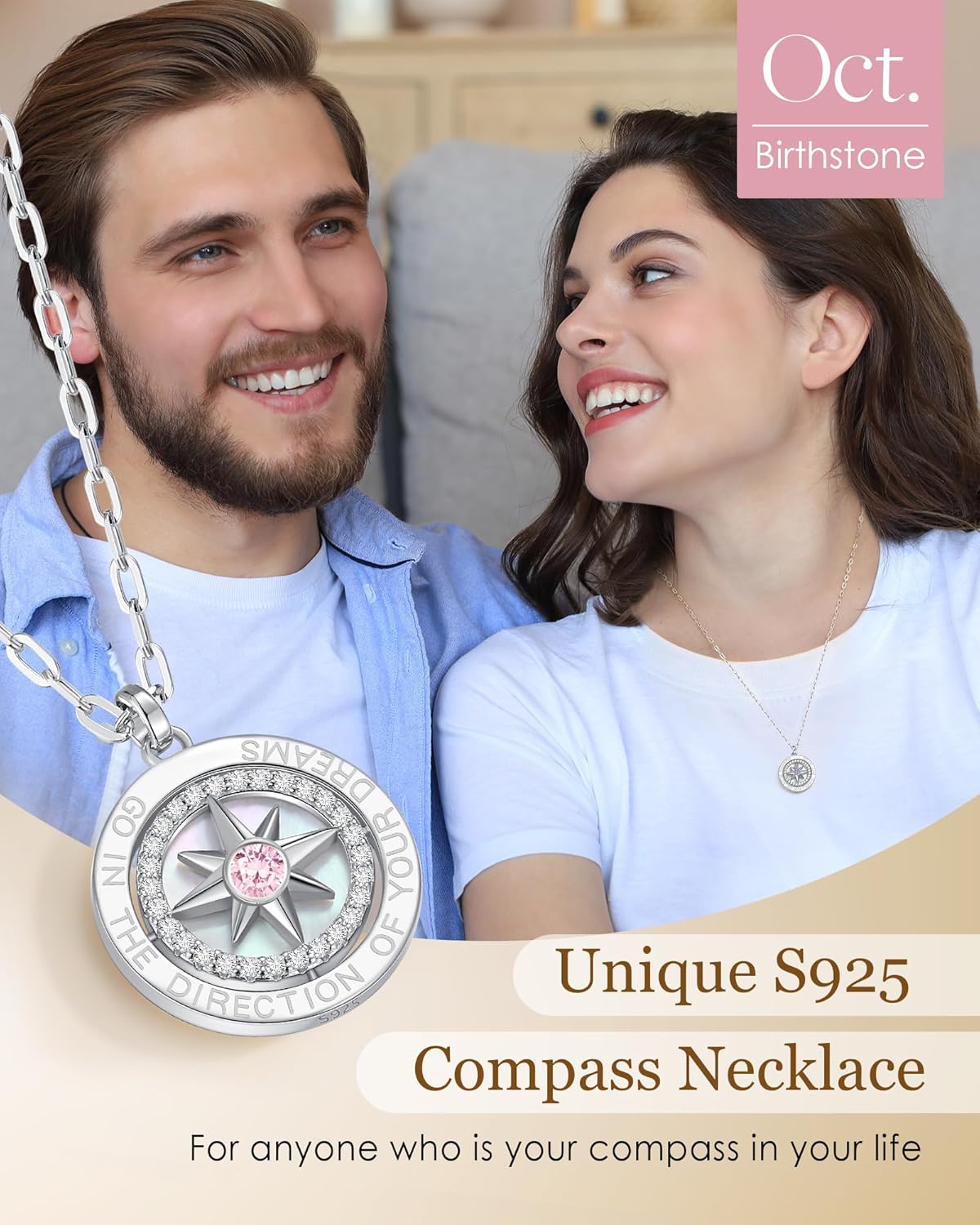 LOUISA SECRET Graduation Gifts for Her 2025, S925 Sterling Silver Compass Birthstone Pendant Necklace for Her, Anniversary Birthday Jewelry Gifts for Women Her - Image 3