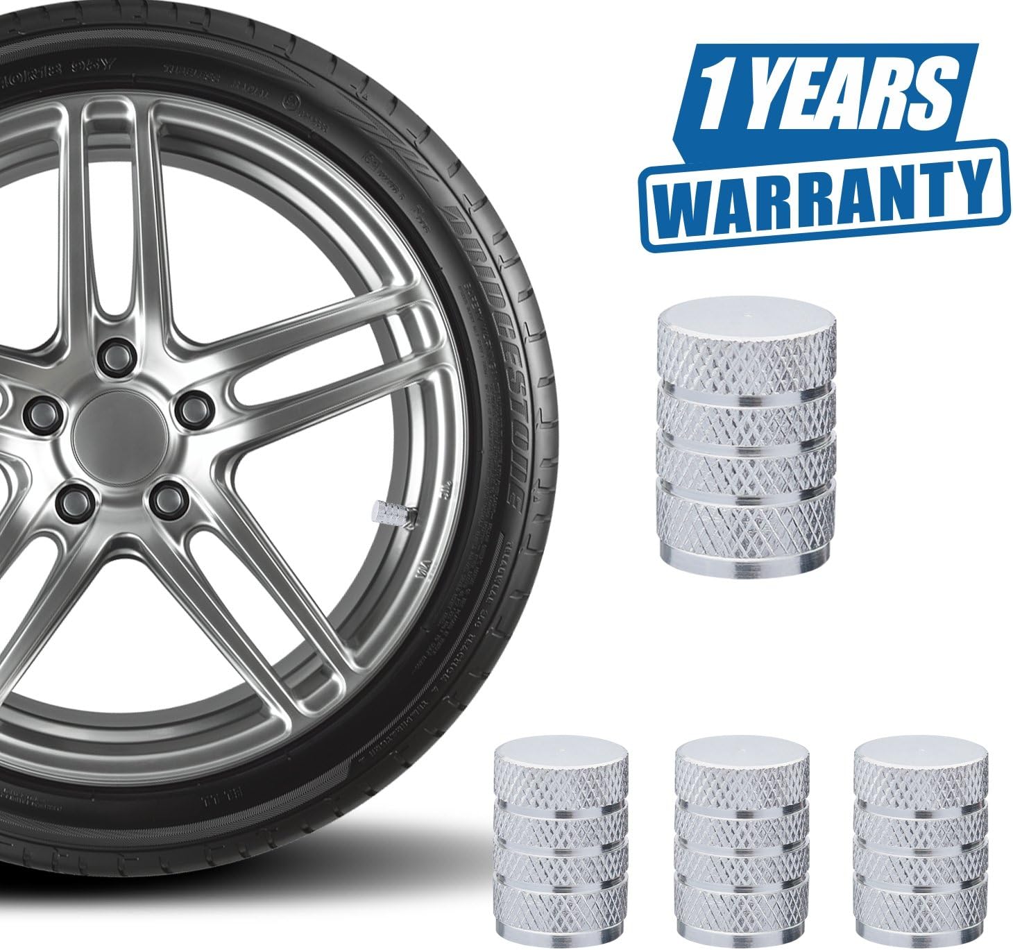 Carsemoo Valve Caps Prevent Corrosion,Car Dust Caps, Universal Aluminum&Plastic Wheel Tire Air Caps Valve Stem Cover for Car/Motorcycle,Air Leakproof and Protection Your Valve Stem (Silver 4 Pcs/Set)