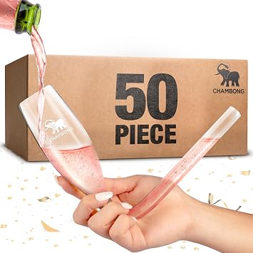 Chambong Champagne Flute Shooters, 50 pc - Shatterproof Bachelorette Bulk | 50 acrylic 6oz shooters for champagne, prosecco & bubbly - reusable party favors for weddings & big celebrations