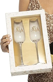 Crystal Wedding Champagne Flutes with Gift Box - Lesbian Wedding Toasting Glasses, LGBT Gift Ideas for Future Mrs & Mrs (Mrs. and Mrs.)