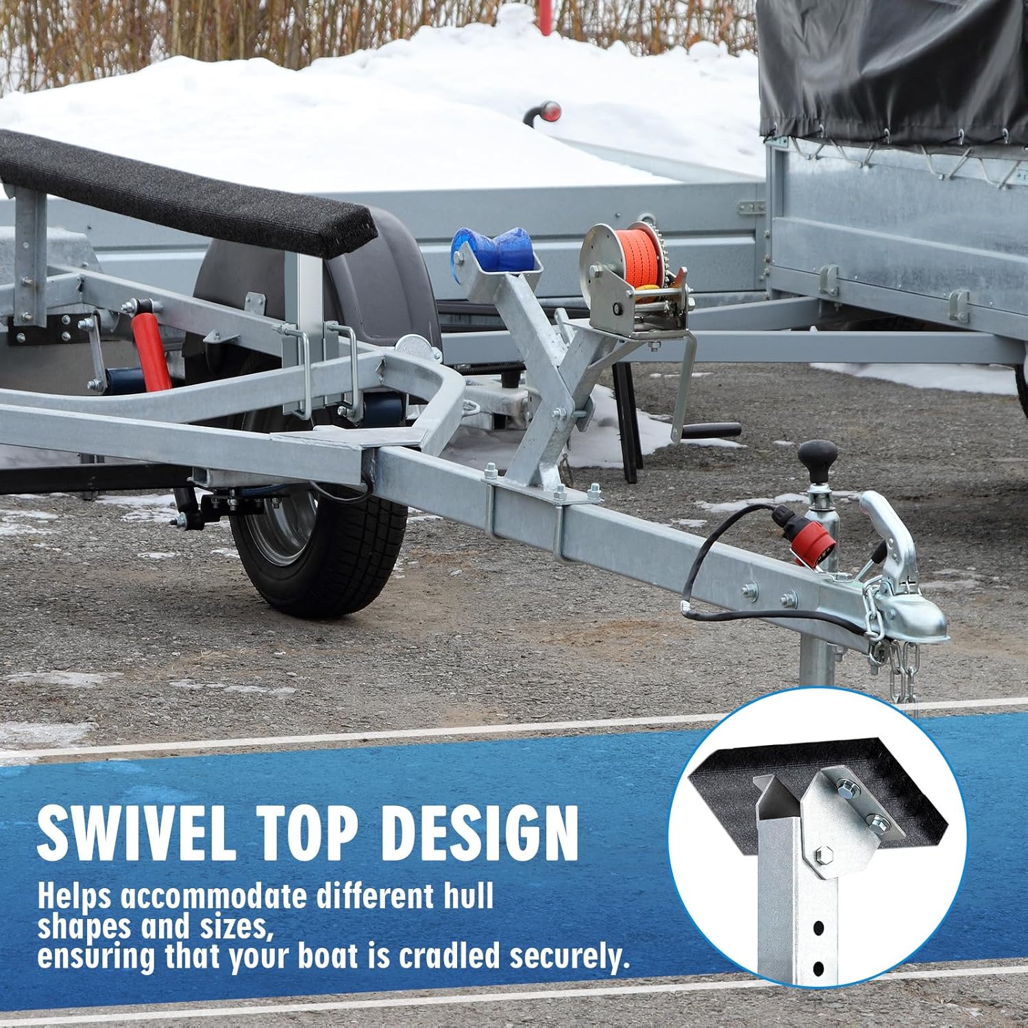 4 Pack Boat Trailer Bunk Brackets Kits Hot Dip Galvanized Carbon Steel Adjustable Swivel Top 2 x 2 x 10 Inch Square Tubes Bunk Brackets Kits for Ski, Fishing Boat or Sailboat Trailer