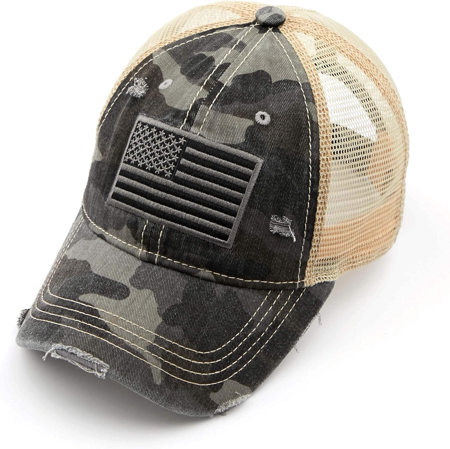 Funky Junque Trucker Hat for Women – Distressed Low Profile Western Camo Baseball Cap with Mesh, Trendy and Adjustable Fit - Image 8