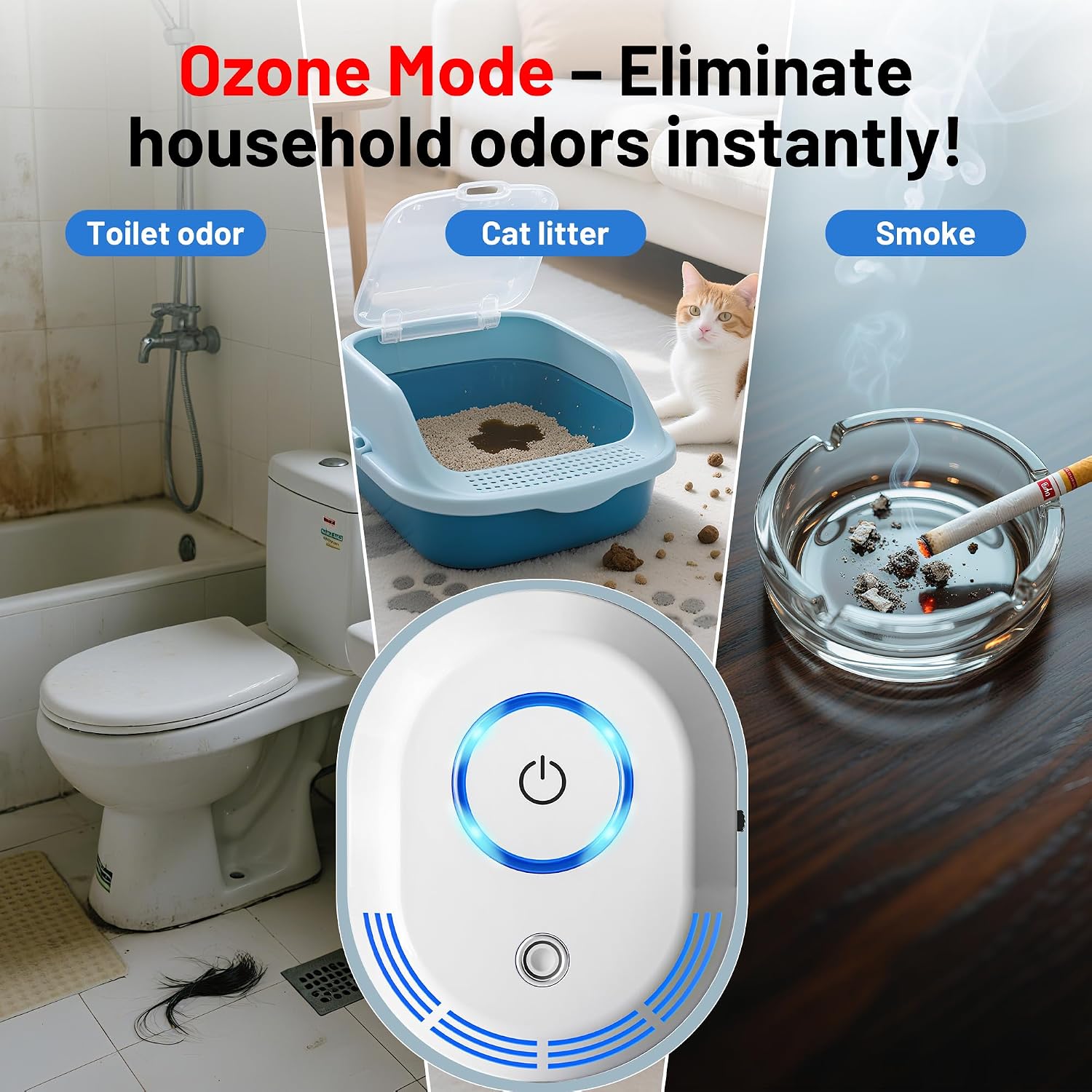 Plug In Air Ionizers For Home(2 Pack), 2 In 1 Ozone Odor Eliminator And Air Ionizers For Dust Mites,60 Million Negative Ions Out Put,Mini Air Cleaner for Dust, Smoke, Pets